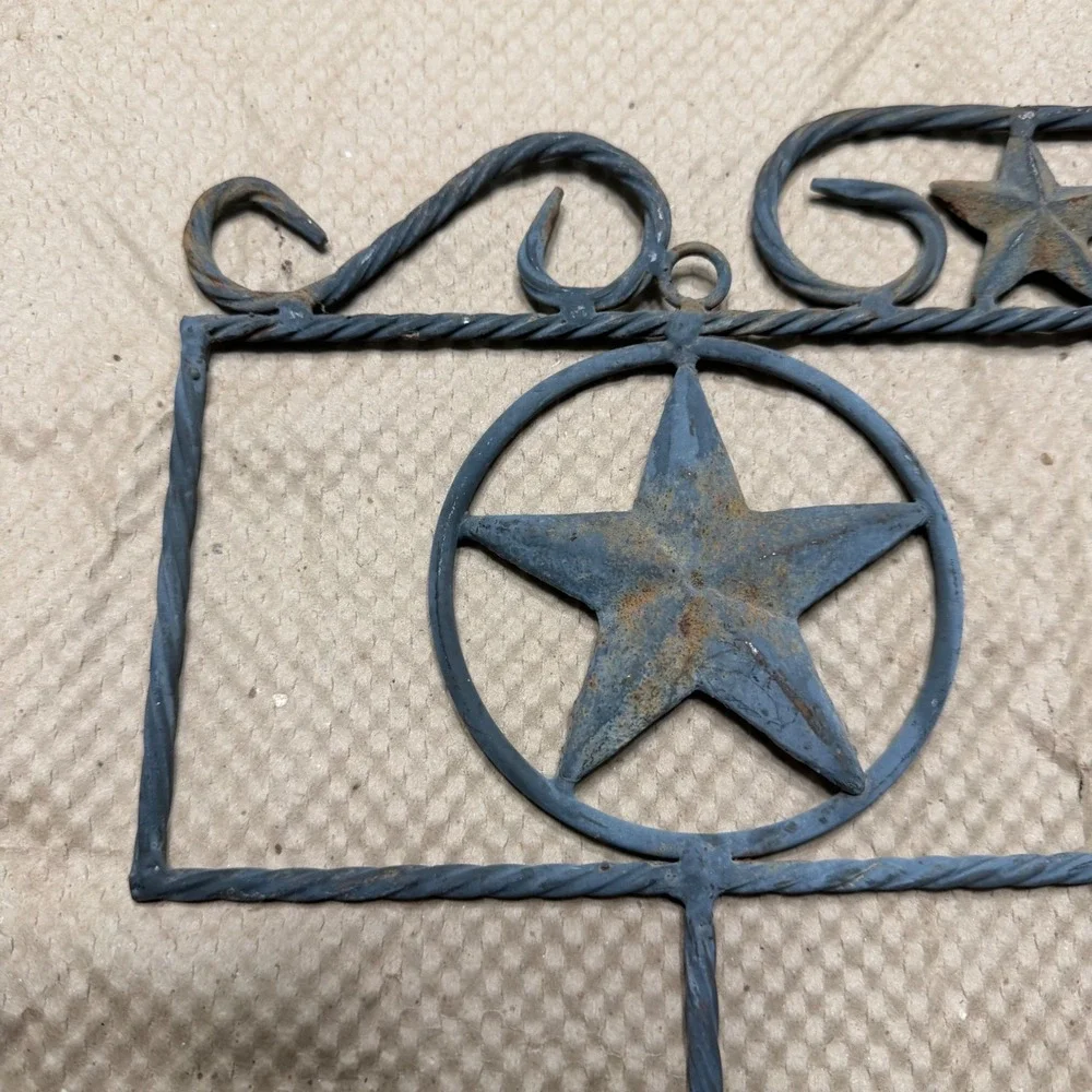 Rustic Wrought Iron Texas Star Wall Hook Rack Western Metal Coat Hat Hanger Gray